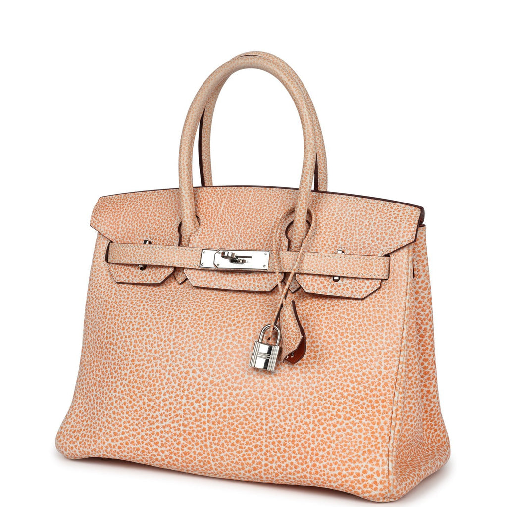New Hermes Birkin 30 Orange Dalmatian Buffalo Palladium Hardware