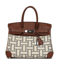 New Hermes Birkin 30 Marron D'Inde Buffalo and Mosaique Canvas Palladium Hardware
