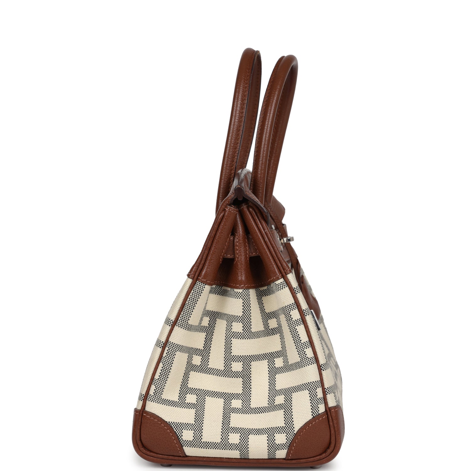 New Hermes Birkin 30 Marron D'Inde Buffalo and Mosaique Canvas Palladium Hardware