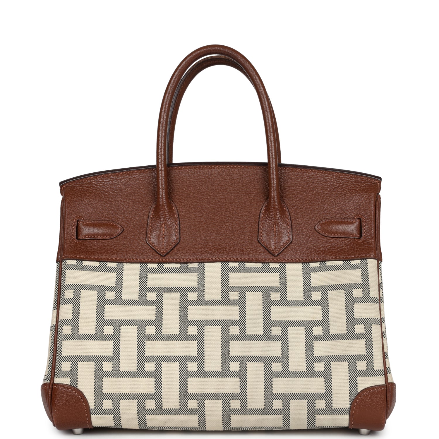 New Hermes Birkin 30 Marron D'Inde Buffalo and Mosaique Canvas Palladium Hardware