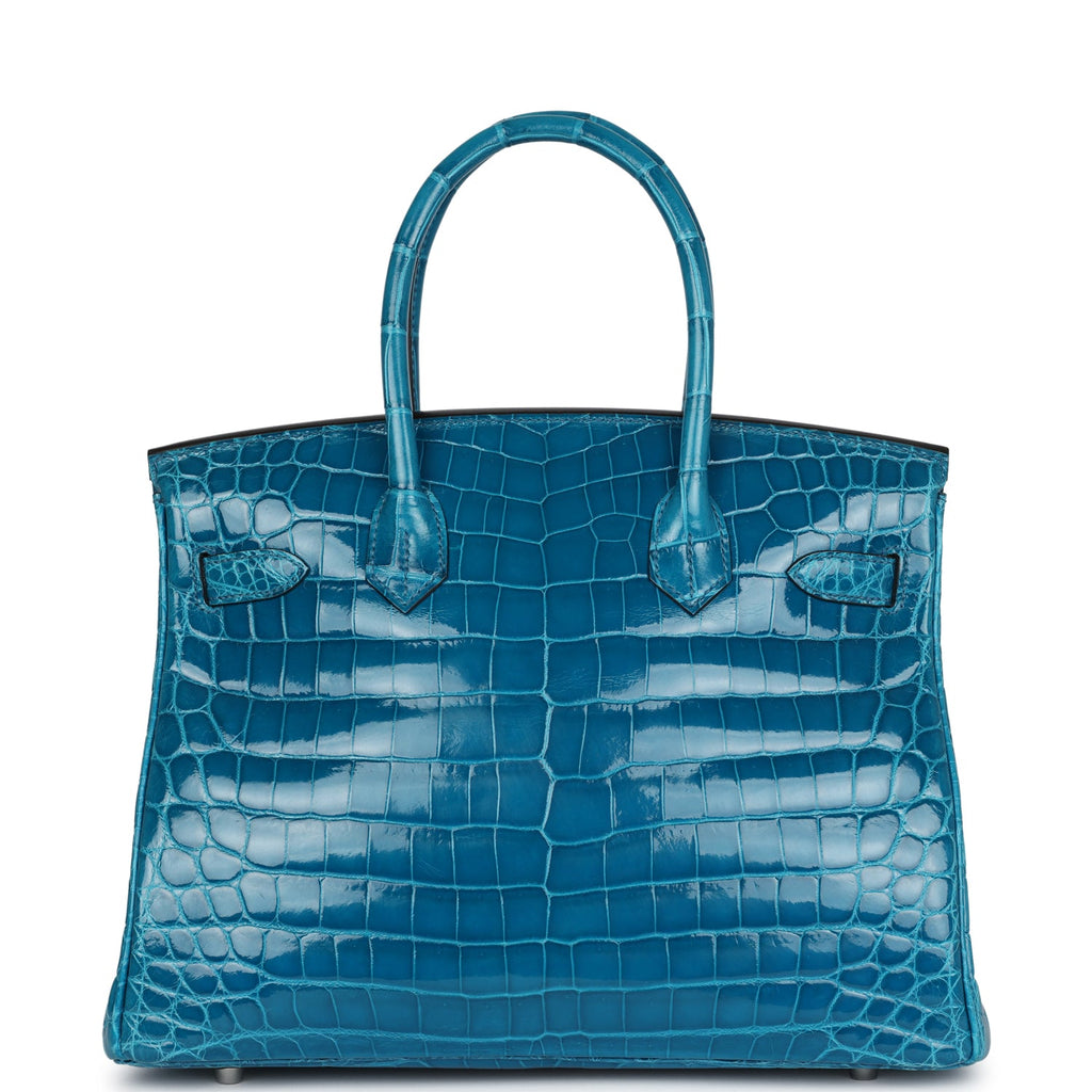 Pre-owned Hermes Birkin 30 Bleu Izmir Shiny Niloticus Crocodile Palladium Hardware