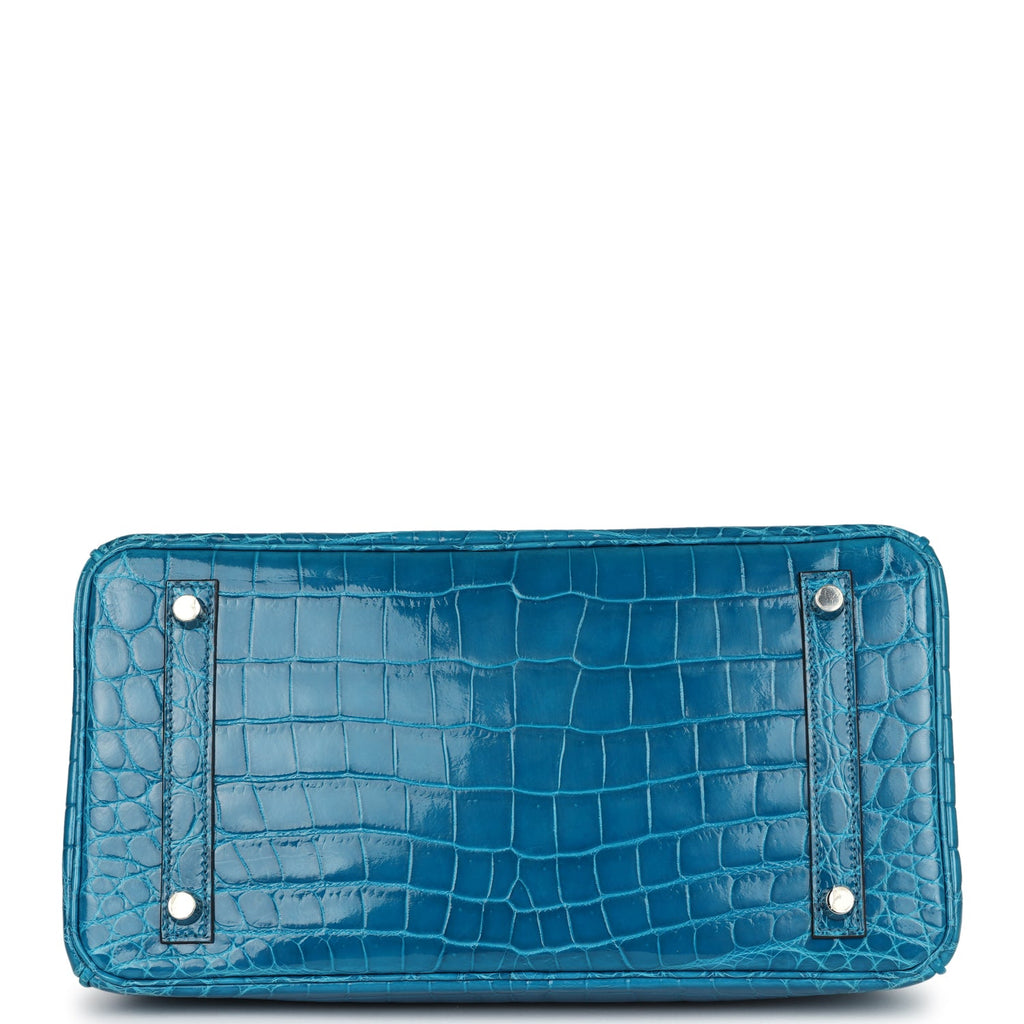 Pre-owned Hermes Birkin 30 Bleu Izmir Shiny Niloticus Crocodile Palladium Hardware
