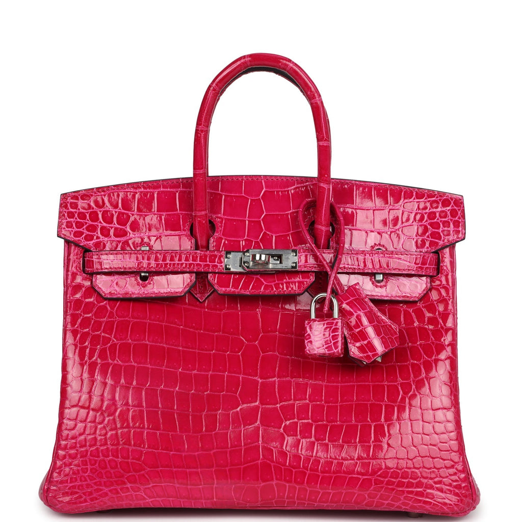 New Hermes Birkin 25 Rose Mexico Shiny Porosus Crocodile Palladium Hardware