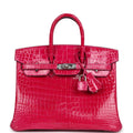 New Hermes Birkin 25 Rose Mexico Shiny Porosus Crocodile Palladium Hardware
