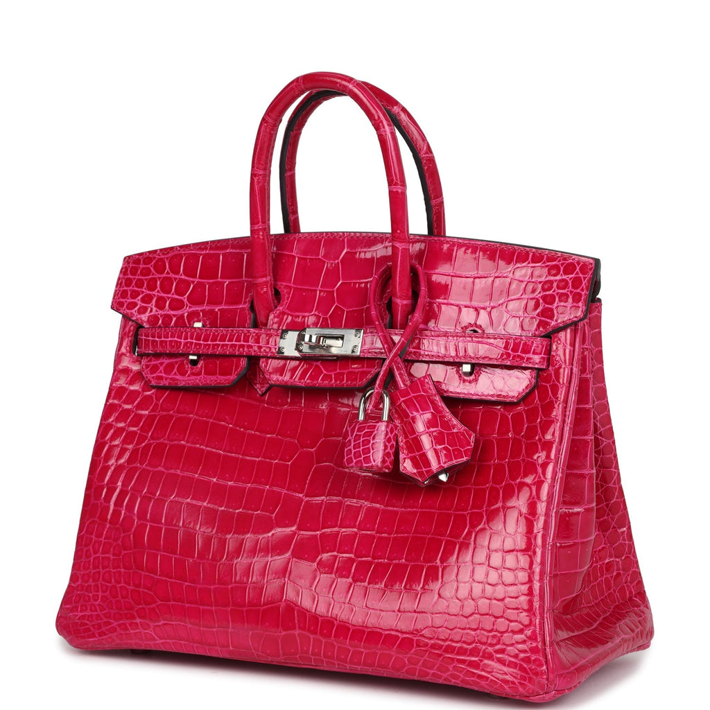 New Hermes Birkin 25 Rose Mexico Shiny Porosus Crocodile Palladium Hardware