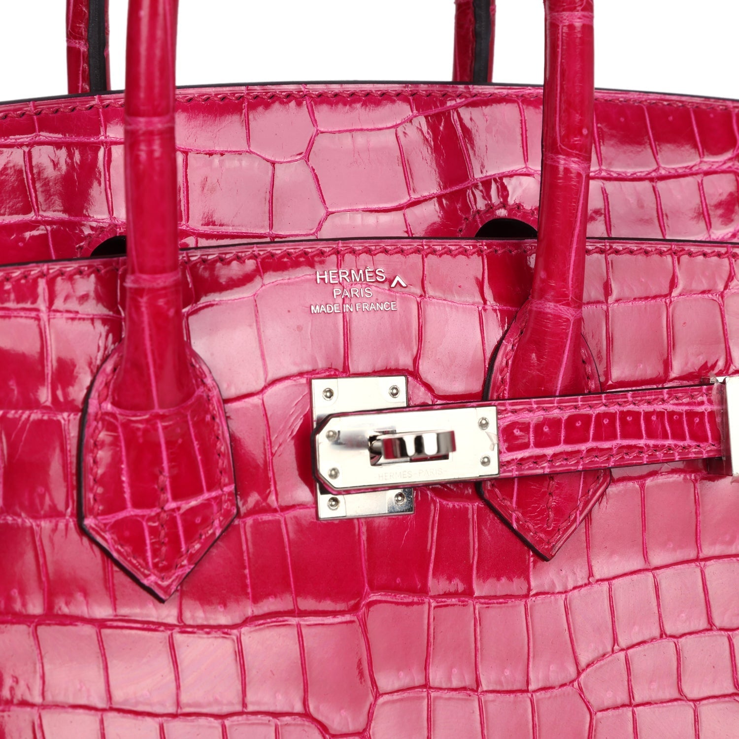 New Hermes Birkin 25 Rose Mexico Shiny Porosus Crocodile Palladium Hardware