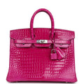 Hermes Birkin 25 Rose Scheherazade Shiny Porosus Crocodile Palladium Hardware