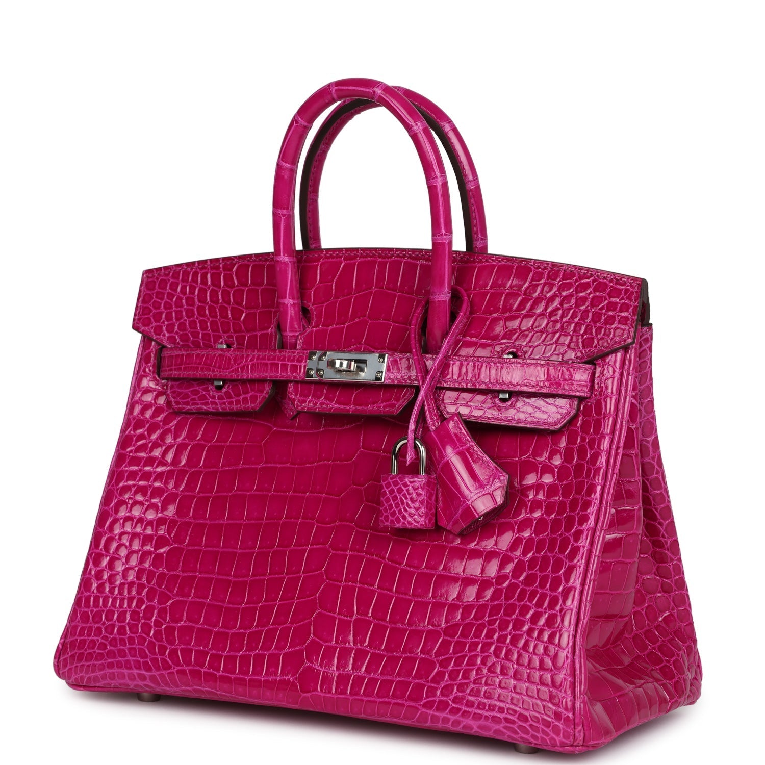 Hermes Birkin 25 Rose Scheherazade Shiny Porosus Crocodile Palladium Hardware