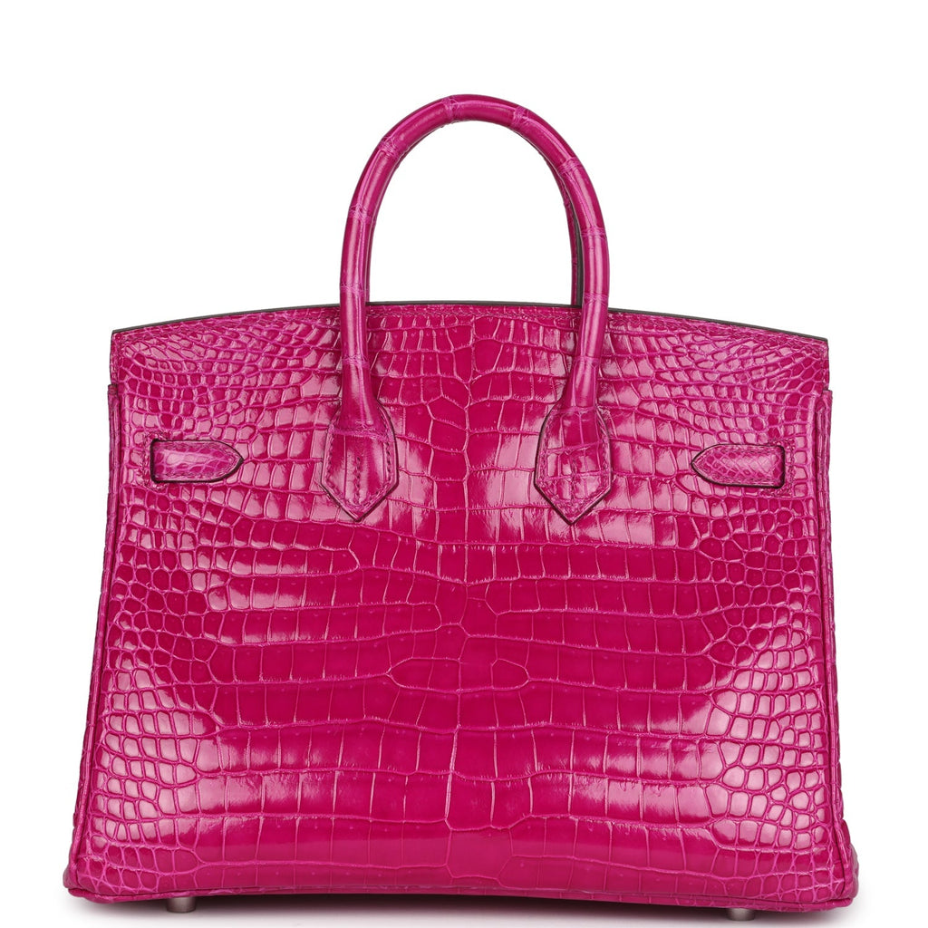 Hermes Birkin 25 Rose Scheherazade Shiny Porosus Crocodile Palladium Hardware