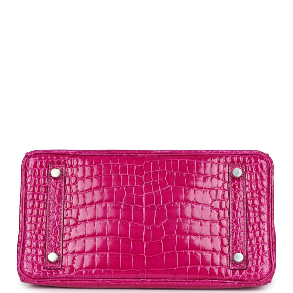 Hermes Birkin 25 Rose Scheherazade Shiny Porosus Crocodile Palladium Hardware