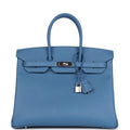New Hermes Birkin 35 Bleu Azur Epsom Palladium Hardware