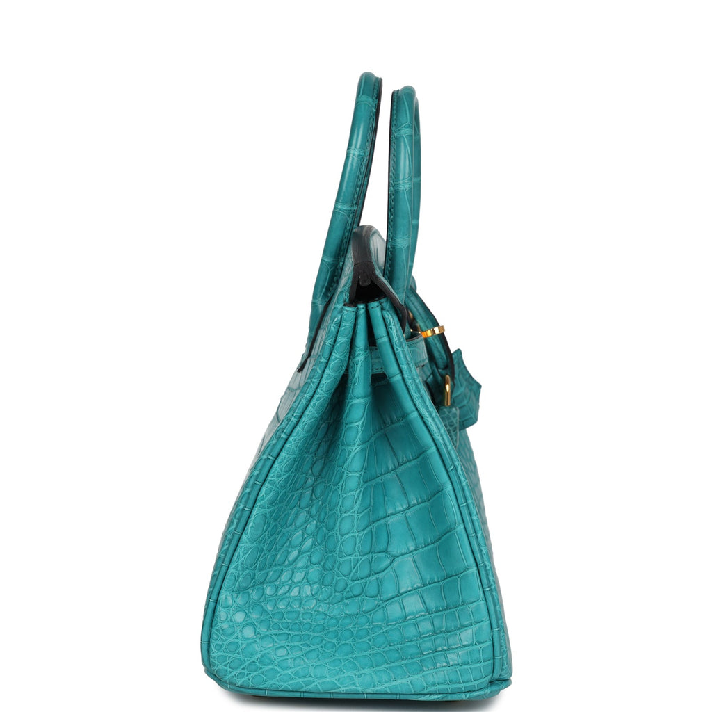 Hermes Birkin 25 Blue Paon Matte Alligator Gold Hardware