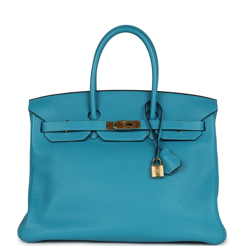 New Hermes Birkin 35 Bleu Izmir Clemence Gold Hardware