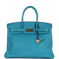 New Hermes Birkin 35 Bleu Izmir Clemence Gold Hardware