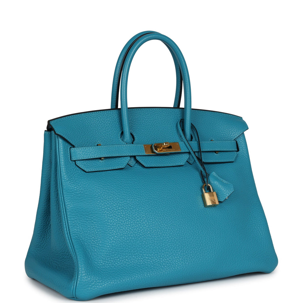 New Hermes Birkin 35 Bleu Izmir Clemence Gold Hardware