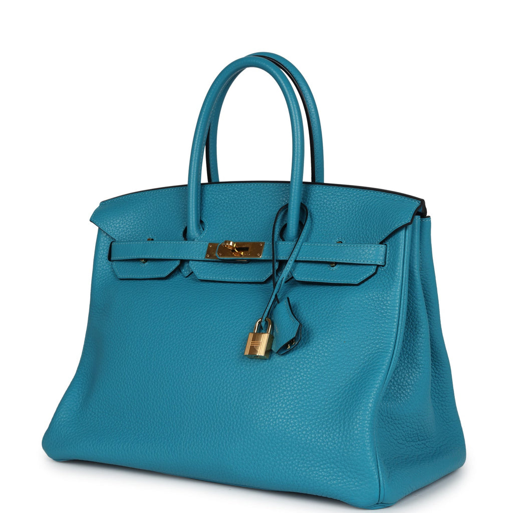 New Hermes Birkin 35 Bleu Izmir Clemence Gold Hardware