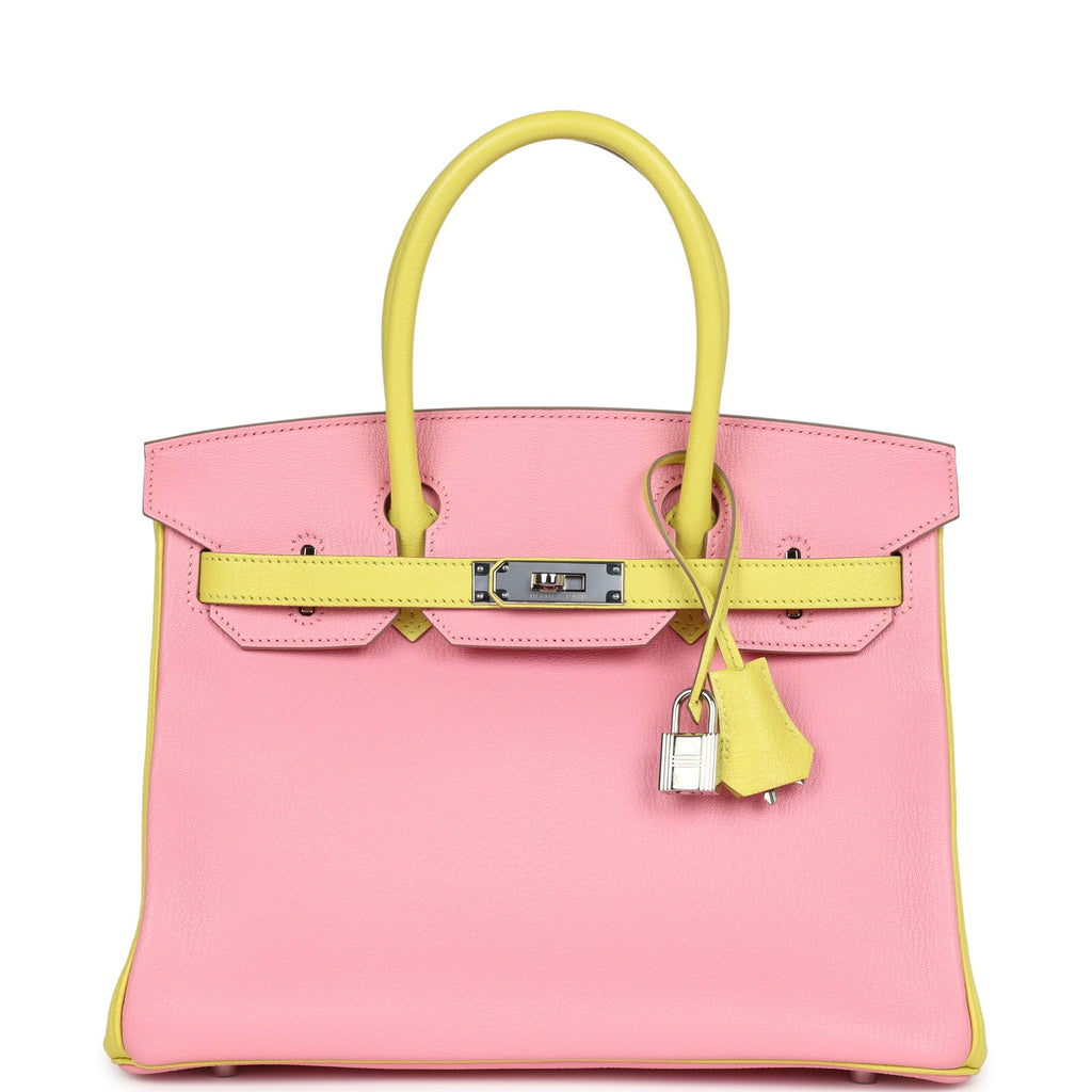 New Hermes Special Order (HSS) Birkin 30 Rose Confetti and Lime Chevre Mysore Palladium Hardware