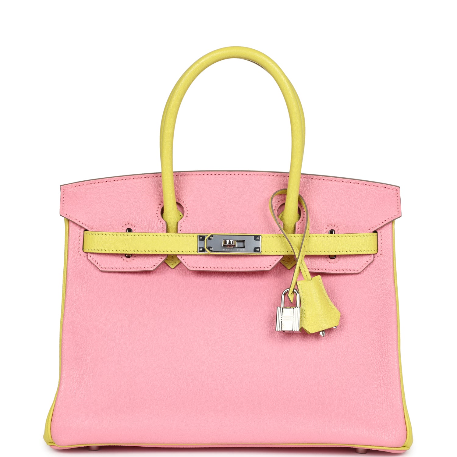 New Hermes Special Order (HSS) Birkin 30 Rose Confetti and Lime Chevre Mysore Palladium Hardware