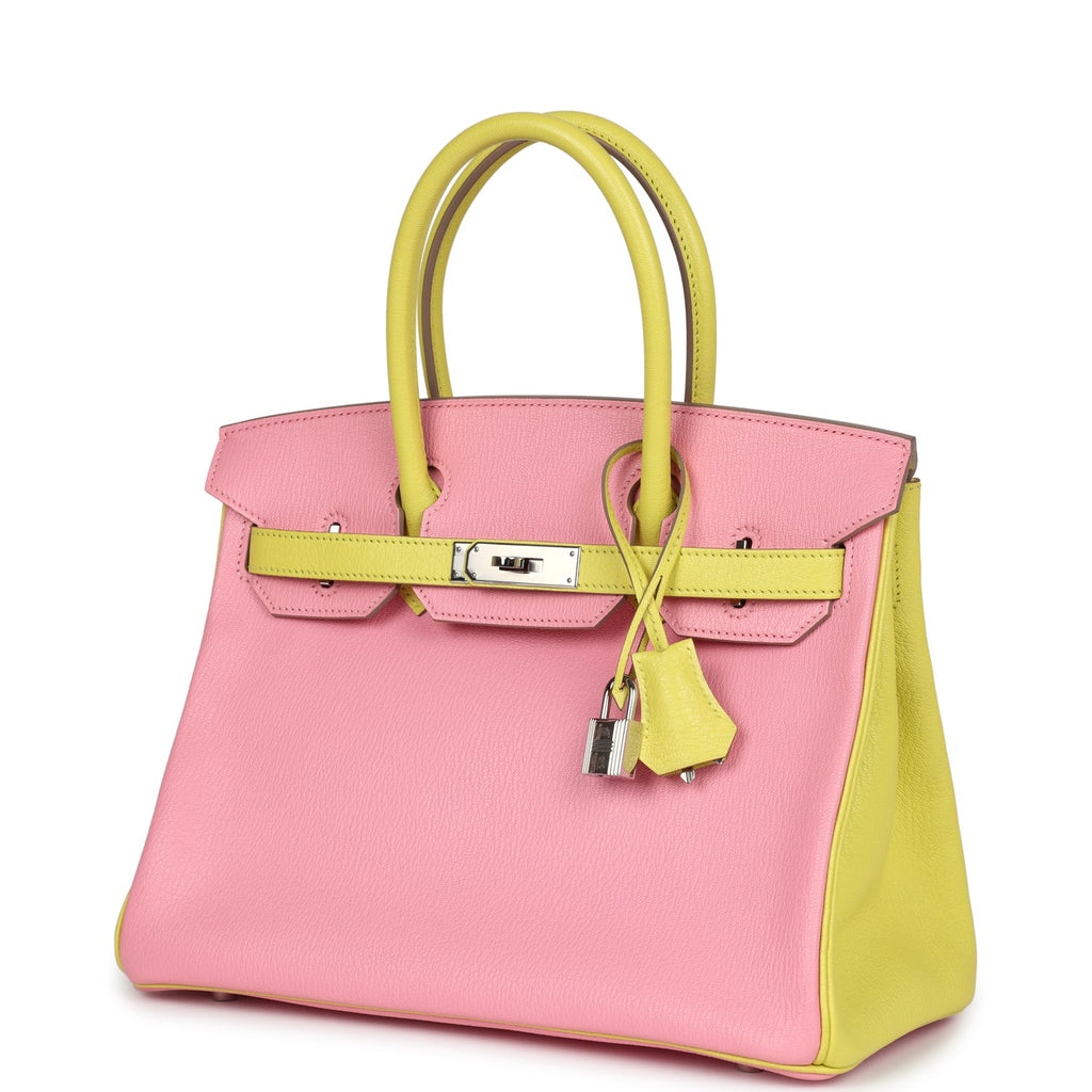 New Hermes Special Order (HSS) Birkin 30 Rose Confetti and Lime Chevre Mysore Palladium Hardware