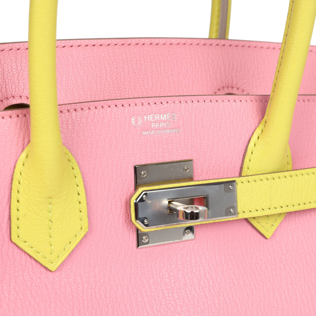 New Hermes Special Order (HSS) Birkin 30 Rose Confetti and Lime Chevre Mysore Palladium Hardware