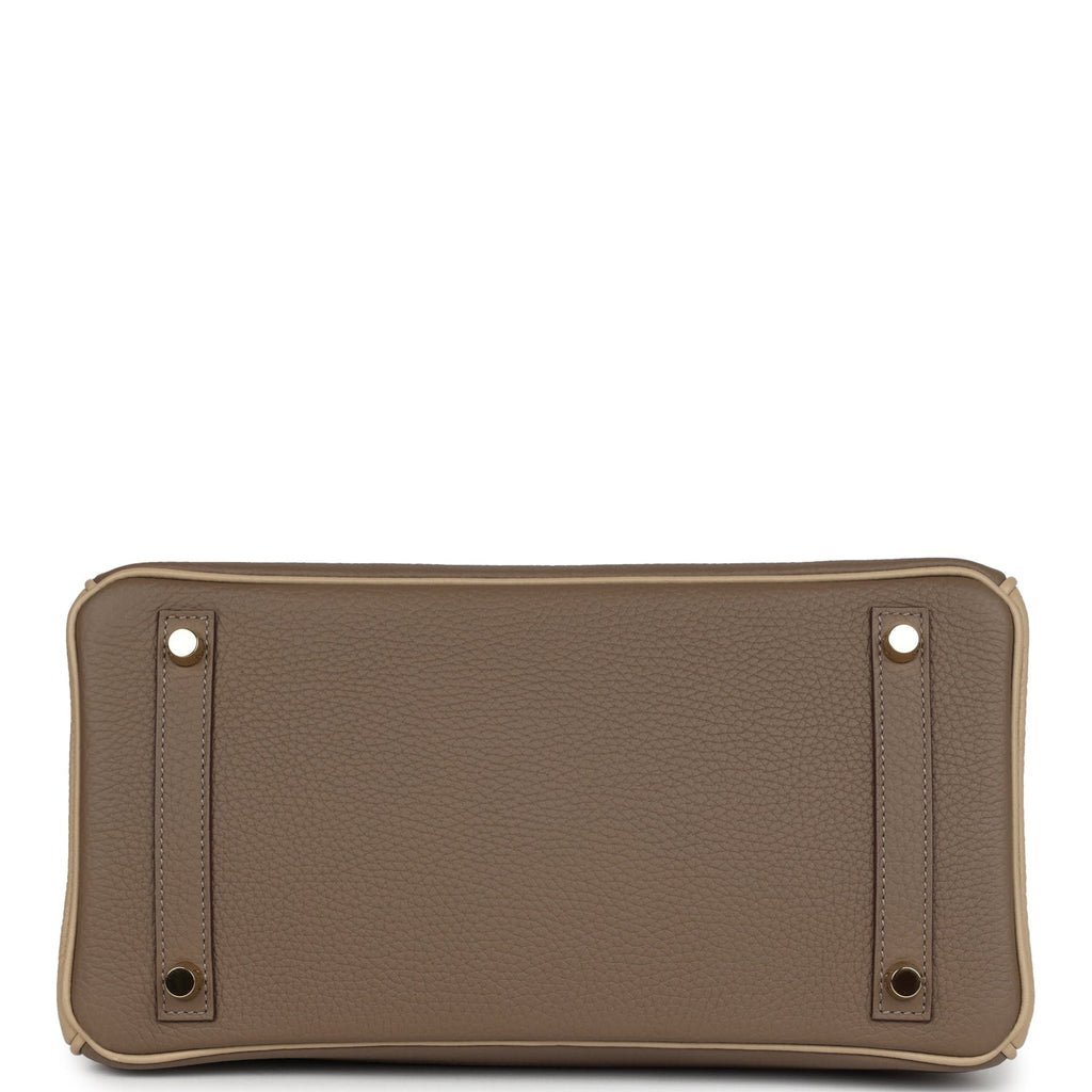 Hermes Special Order (HSS) Birkin 30 Bi-Color Gris Tourterelle and Etoupe Clemence Brushed Gold Hardware