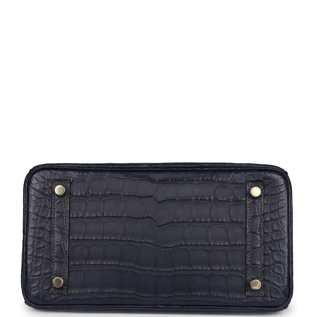 Hermes Birkin 25 Bleu Indigo Matte Alligator Gold Hardware