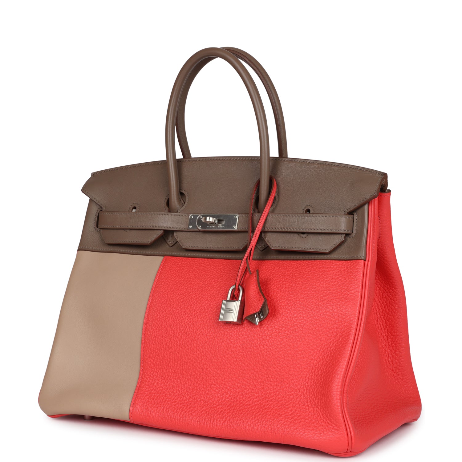 New Hermes Birkin 35 Cascade Rose Jaipur, Etoupe and Argile Swift and Clemence Brushed Palladium Hardware