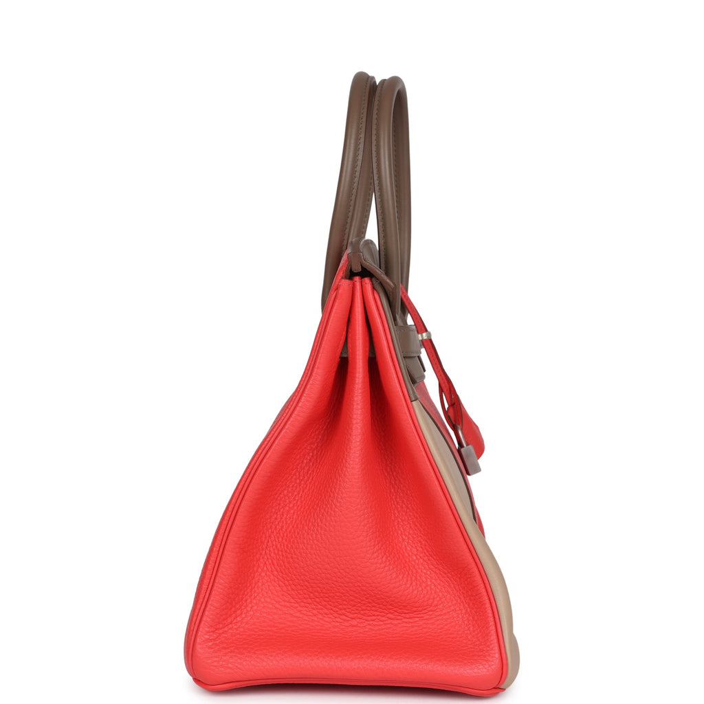 New Hermes Birkin 35 Cascade Rose Jaipur, Etoupe and Argile Swift and Clemence Brushed Palladium Hardware
