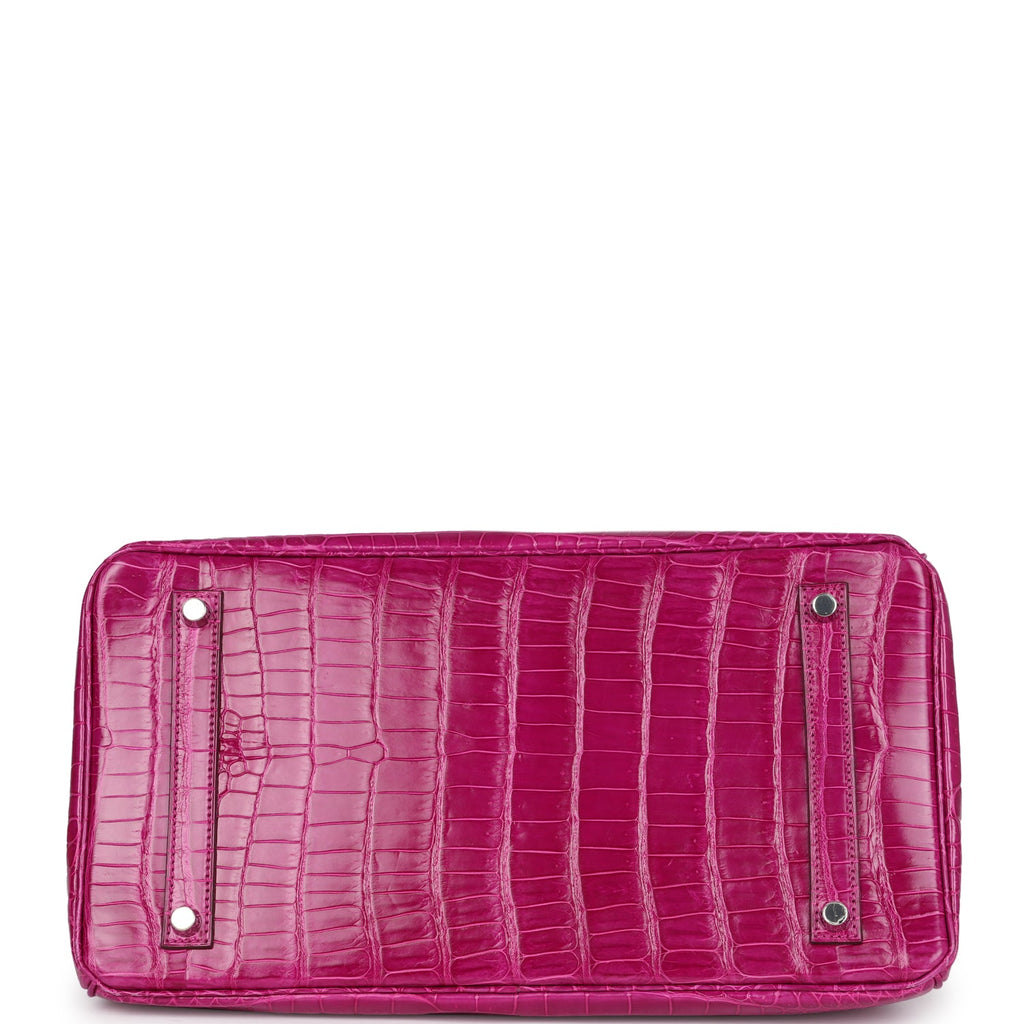 Pre-owned Hermes Birkin 35 Rose Scheherazade Shiny Porosus Crocodile Palladium Hardware