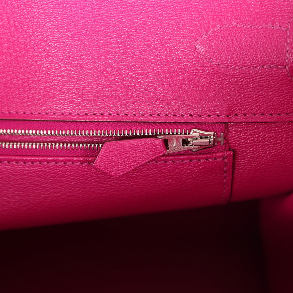Pre-owned Hermes Birkin 35 Rose Scheherazade Shiny Porosus Crocodile Palladium Hardware