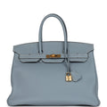 New Hermes Birkin 35 Bleu Lin Togo Gold Hardware