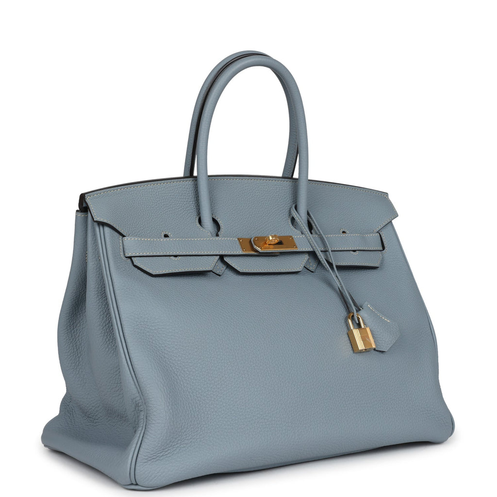 New Hermes Birkin 35 Bleu Lin Togo Gold Hardware