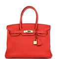 Pre-owned Hermes Birkin 30 Geranium Togo Gold Hardware