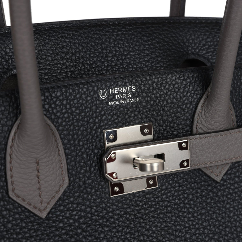 Hermes Special Order (HSS) Birkin 30 Etain and Black Clemence Palladium Hardware
