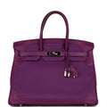 Pre-owned Hermes Birkin Ghillies 35 Anemone Togo and Swift Palladium Hardware