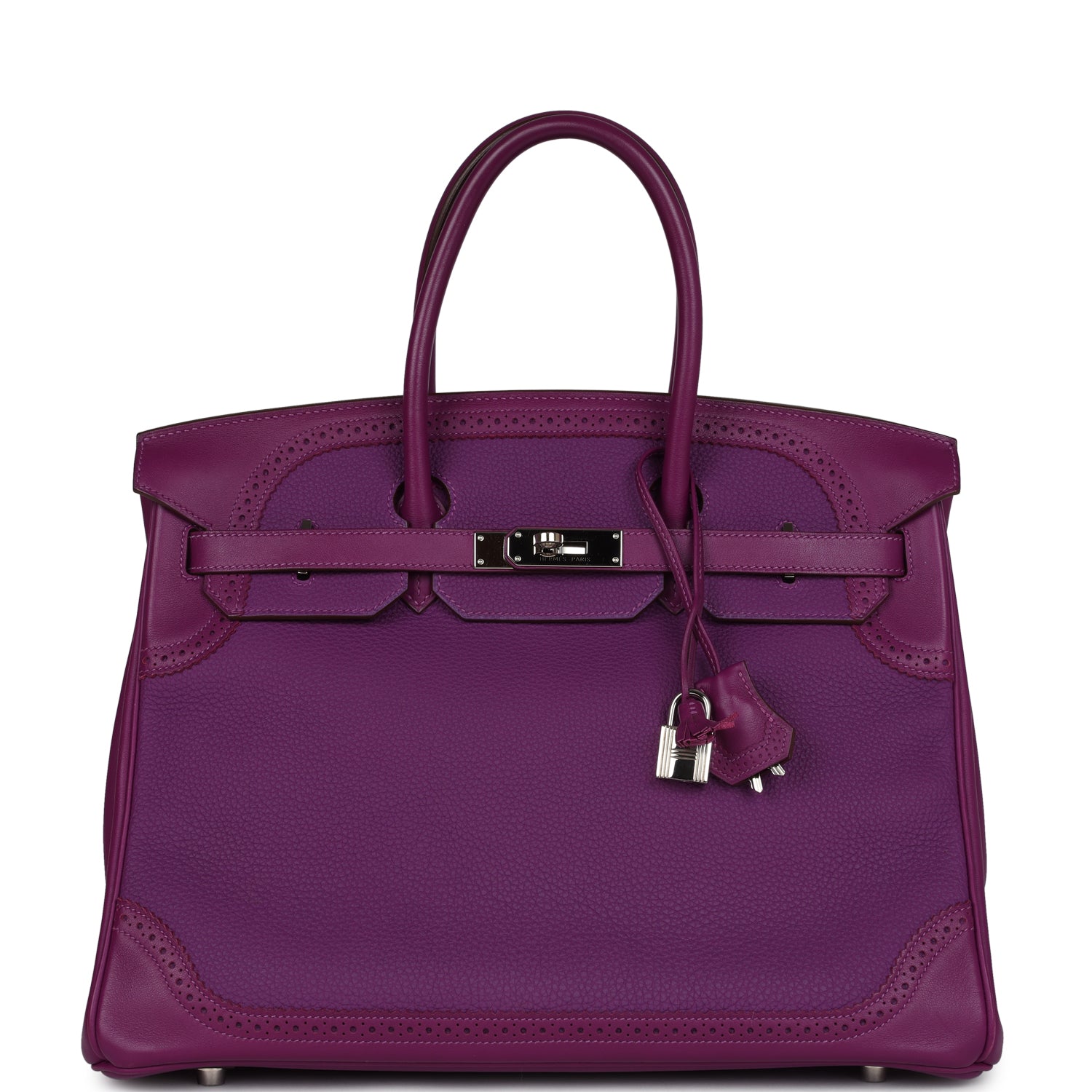 Pre-owned Hermes Birkin Ghillies 35 Anemone Togo and Swift Palladium Hardware