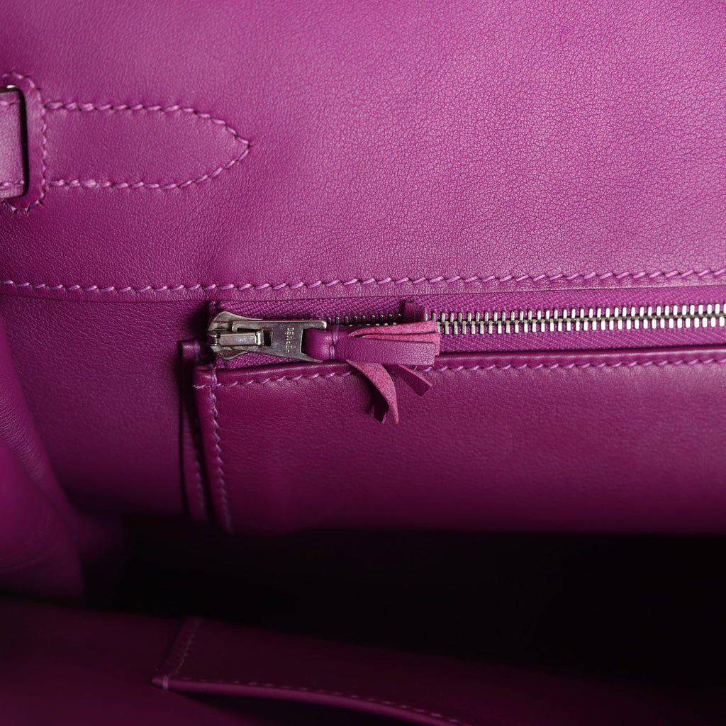 Pre-owned Hermes Birkin Ghillies 35 Anemone Togo and Swift Palladium Hardware