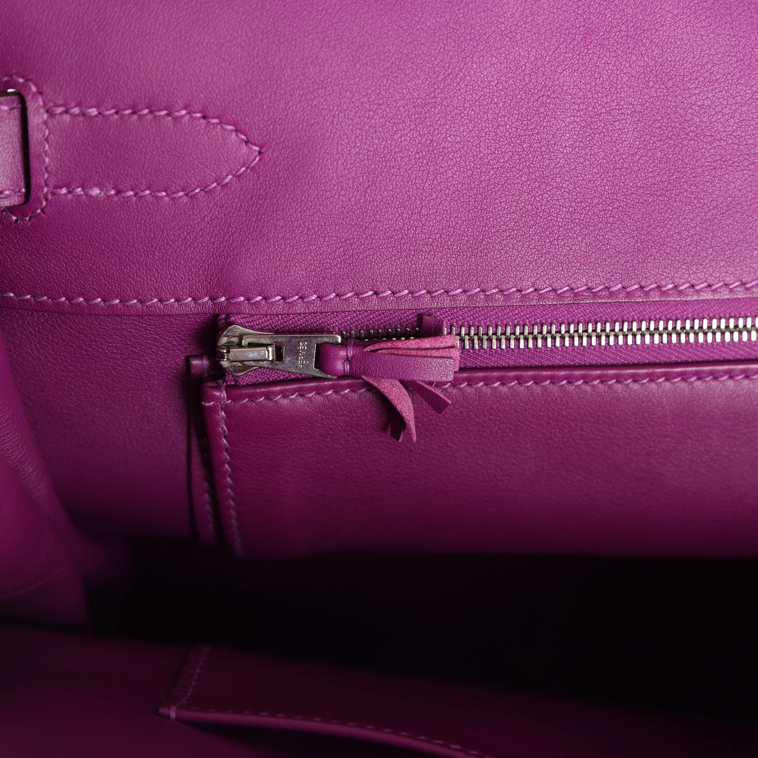 Pre-owned Hermes Birkin Ghillies 35 Anemone Togo and Swift Palladium Hardware