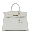 Pre-owned Hermes Birkin 35 White Clemence Gold Hardware