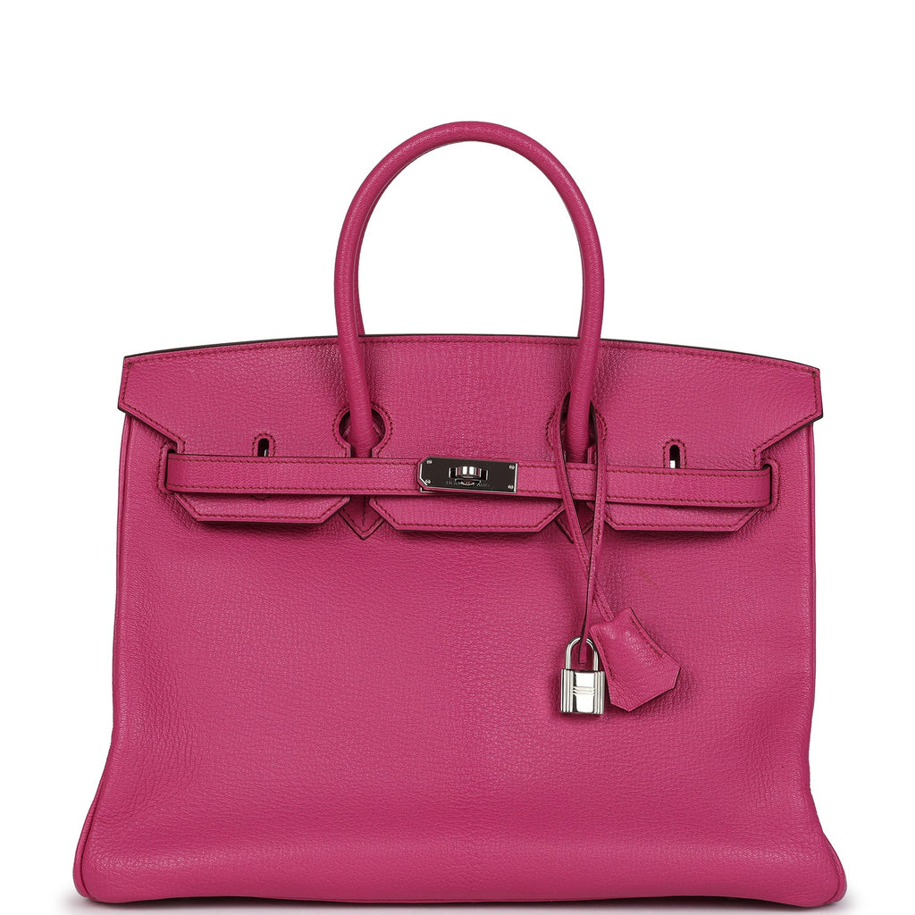 Pre-owned Hermes Birkin 35 Rose Shocking Chevre Mysore Palladium Hardware