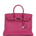 Pre-owned Hermes Birkin 35 Rose Shocking Chevre Mysore Palladium Hardware