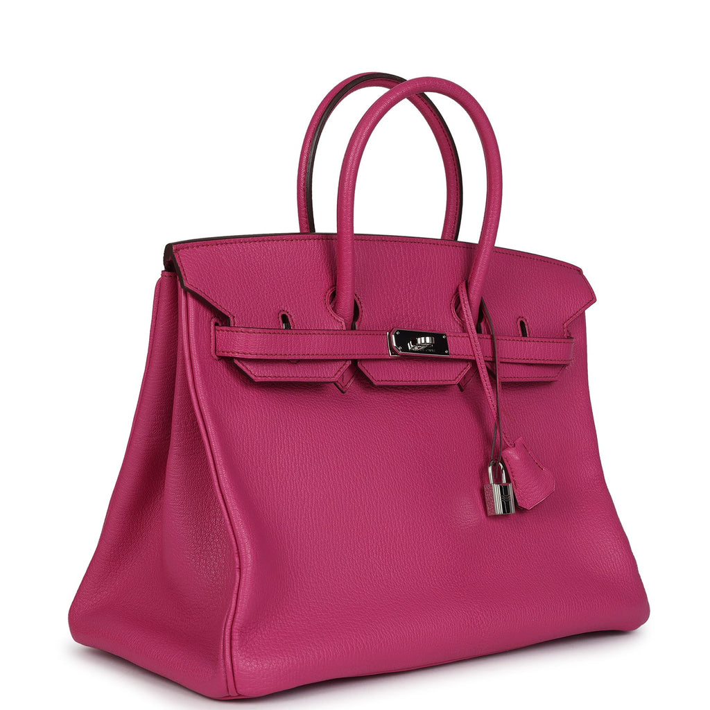 Pre-owned Hermes Birkin 35 Rose Shocking Chevre Mysore Palladium Hardware