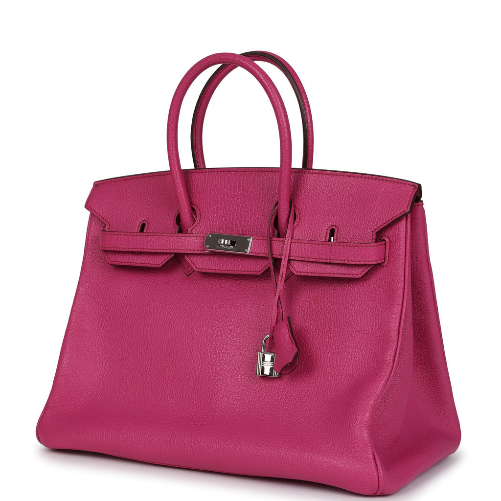 Pre-owned Hermes Birkin 35 Rose Shocking Chevre Mysore Palladium Hardware
