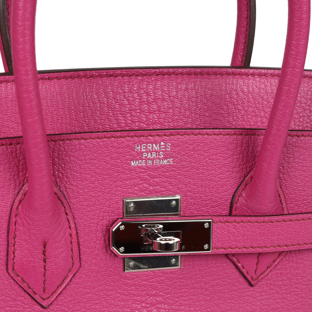 Pre-owned Hermes Birkin 35 Rose Shocking Chevre Mysore Palladium Hardware