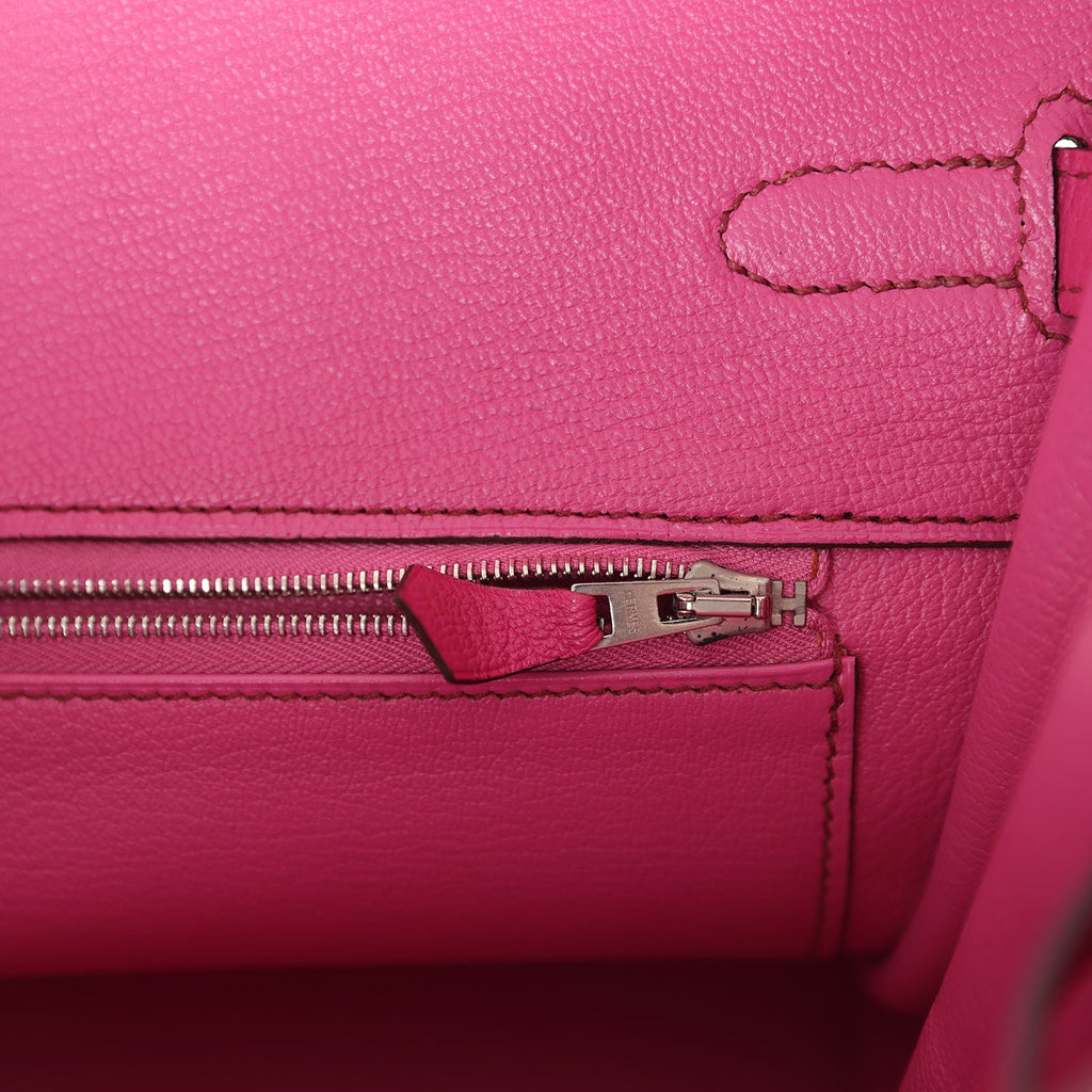 Pre-owned Hermes Birkin 35 Rose Shocking Chevre Mysore Palladium Hardware