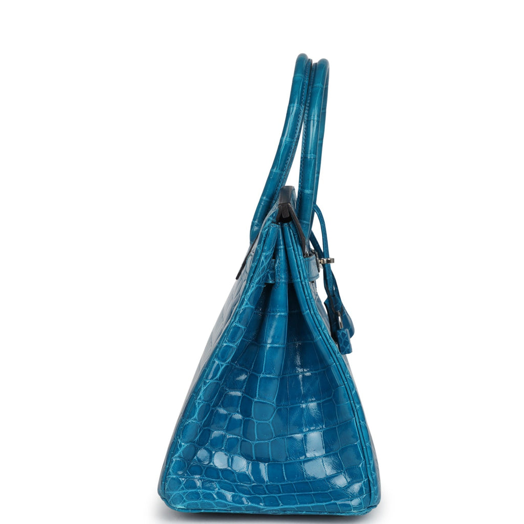 Pre-owned Hermes Birkin 30 Bleu Izmir Shiny Niloticus Crocodile Palladium Hardware