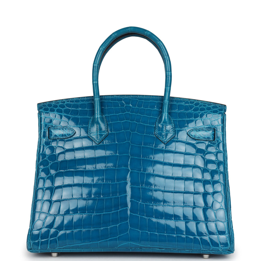 Pre-owned Hermes Birkin 30 Bleu Izmir Shiny Niloticus Crocodile Palladium Hardware