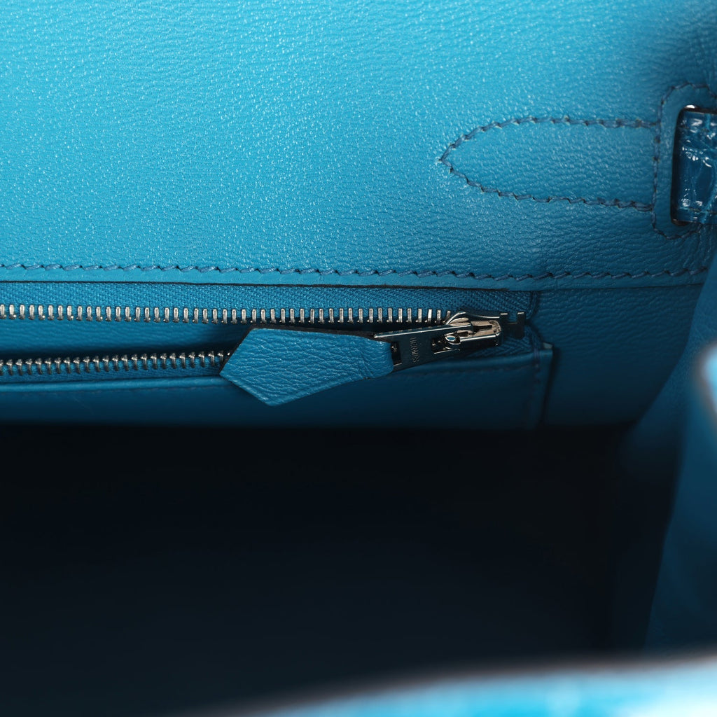 Pre-owned Hermes Birkin 30 Bleu Izmir Shiny Niloticus Crocodile Palladium Hardware