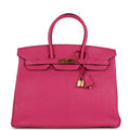 Pre-owned Hermes Birkin 35 Rose Shocking Chevre Mysore Gold Hardware