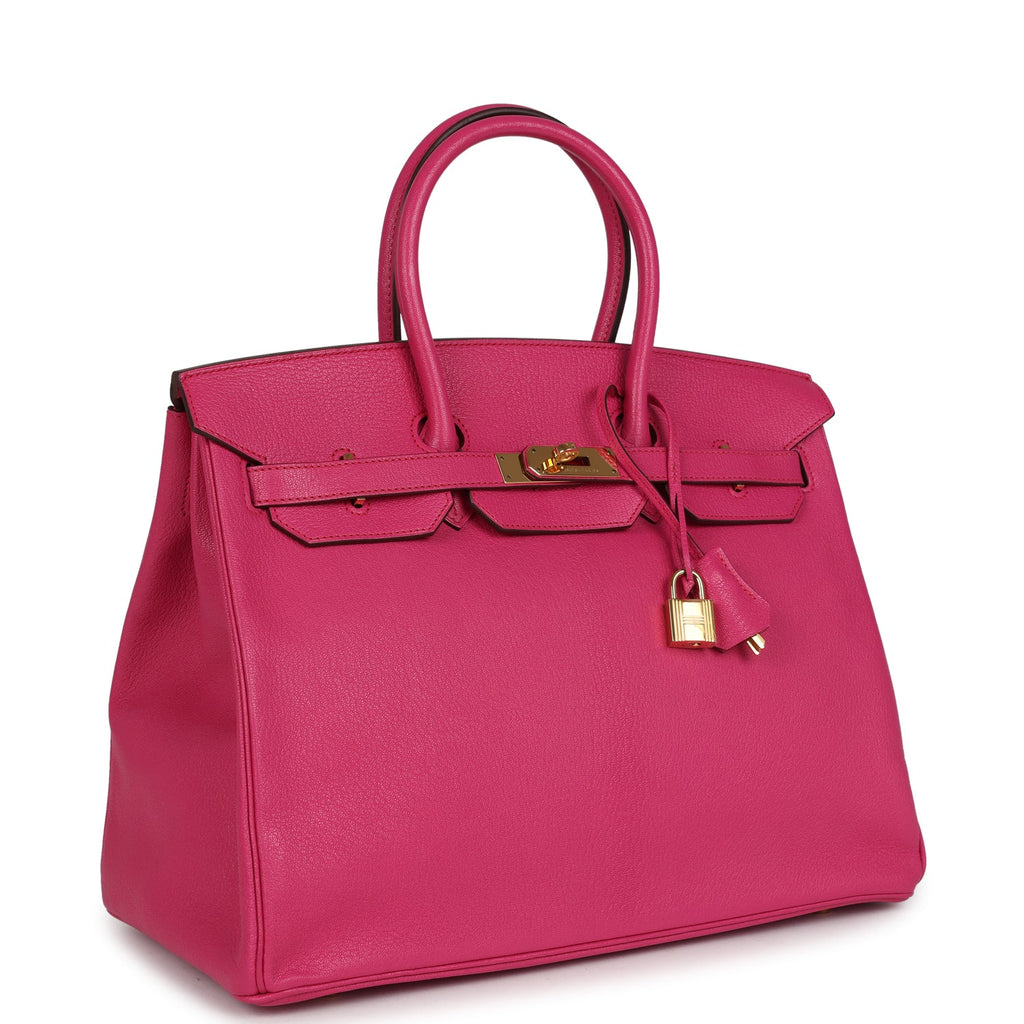 Pre-owned Hermes Birkin 35 Rose Shocking Chevre Mysore Gold Hardware